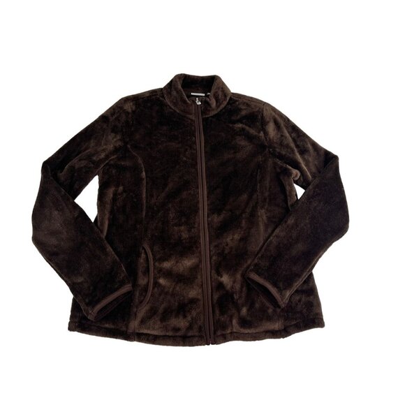 Kim Rogers Jacket Brown Fleece Long Sleeve Full Zip Mock Neck Women's Coat Top L - Picture 1 of 4